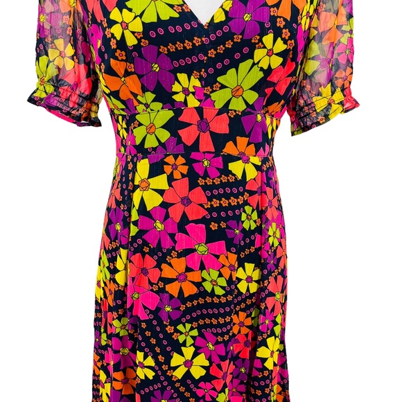 Julie Brown New York Floral Fit and Flare Dress Multicolor Metallic Sz 6 - Picture 3 of 12